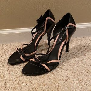 Nine West black and pink bow heels